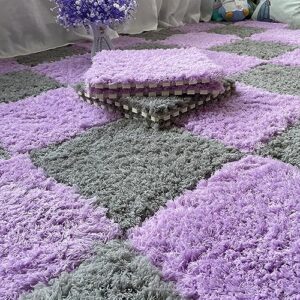 12x12 Inch Interlocking Carpet Tiles,30 Pieces Plush Foam Floor Mat, Keep Warm,Non-Slip,Bedroom,Playroom,Parlor,30 Sq.ft.(Color:Purple)