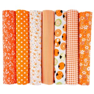 7PCS Flower Cotton Fabric Squares 20" x 20" Fat Quarter Fabric Bundles Craft Fabric for Patchwork Sewing Quilting Crafting DIY (Orange)