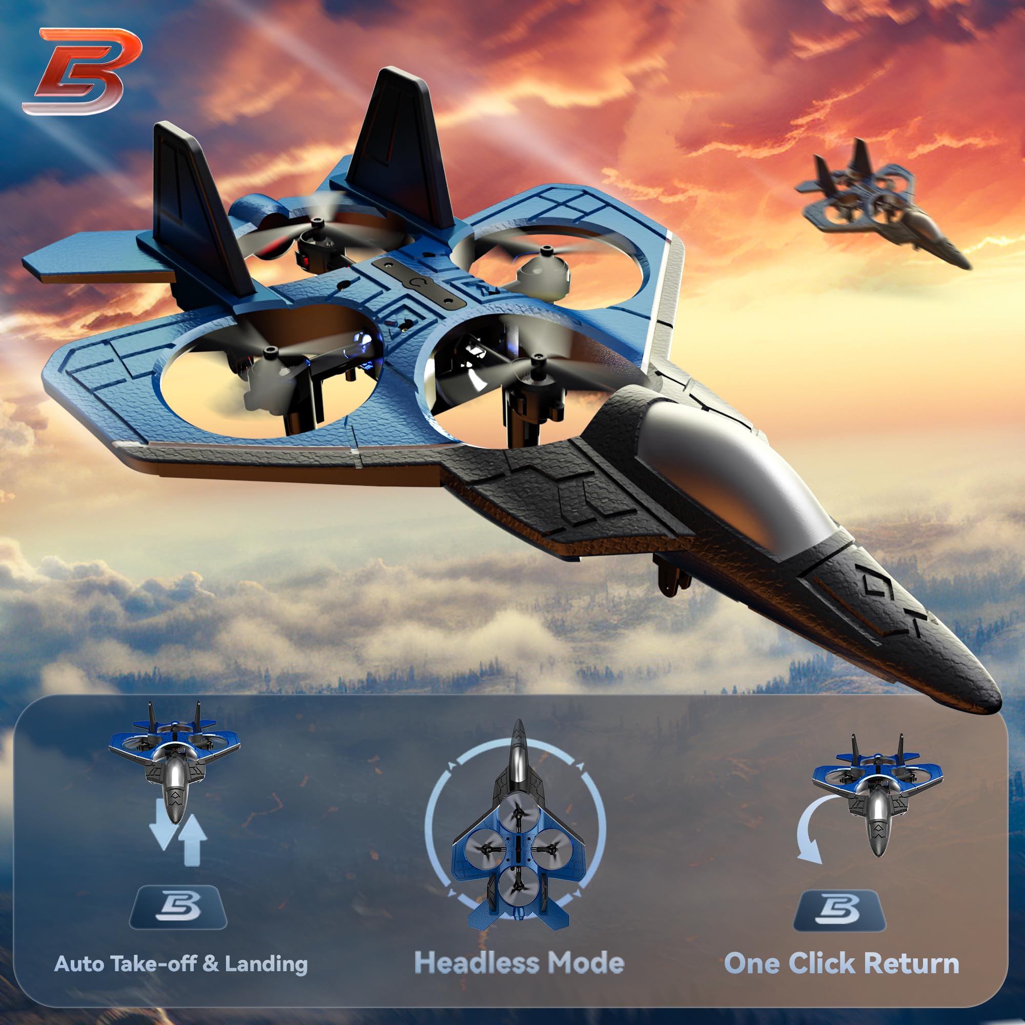 BEZGAR RC Fighter Airplane丨F-22 Raptor Mini Drone Remote Control Jet Plane Stunt Drone for Adults & Kids Toy with Light Gift for Kids Beginner