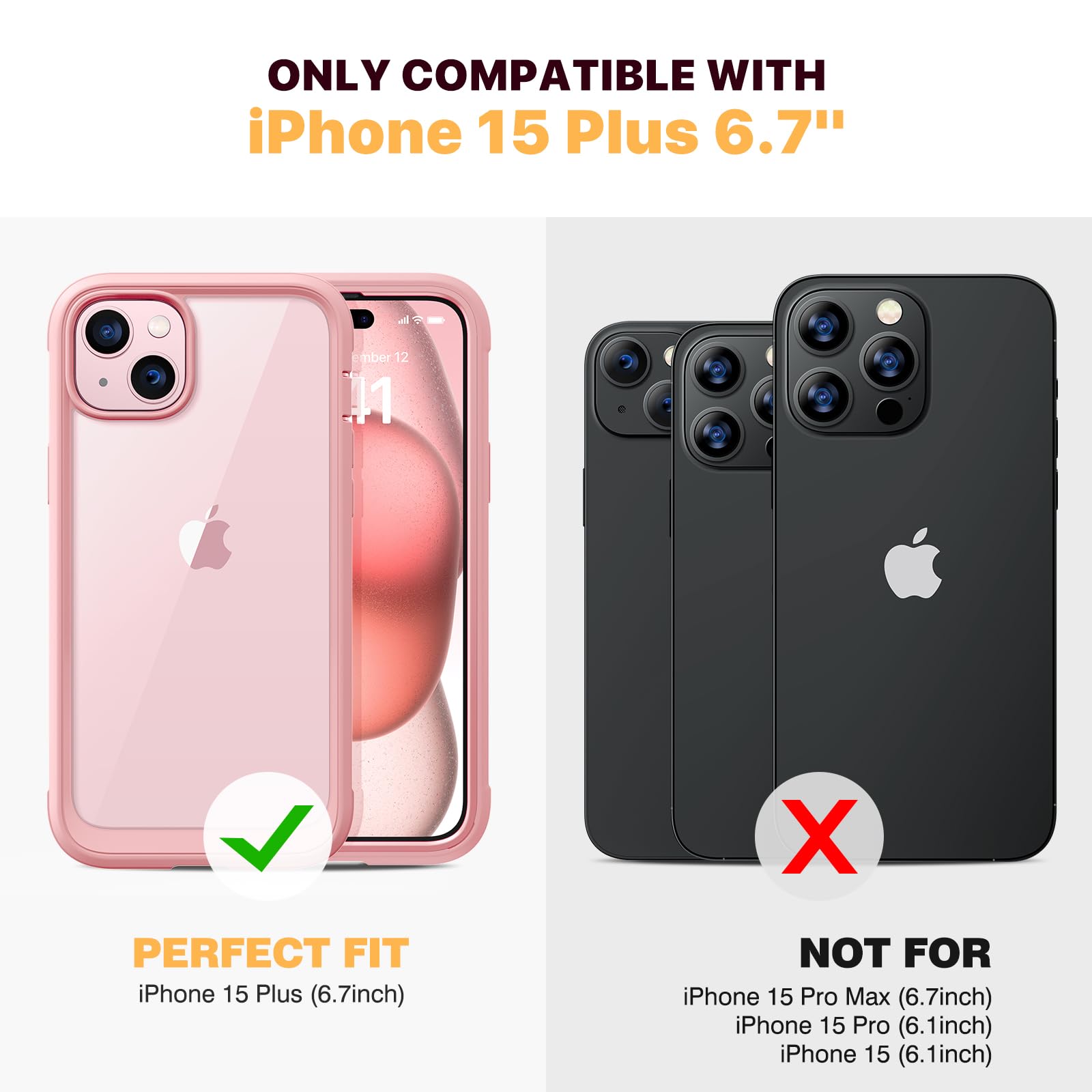 Diaclara Designed for iPhone 15 Plus Case 6.7 Inch,Full Body Rugged Case with Built-in Touch Sensitive Anti-Scratch Screen Protector+9H Tempered Glass Camera Lens Protector, Coral Pink