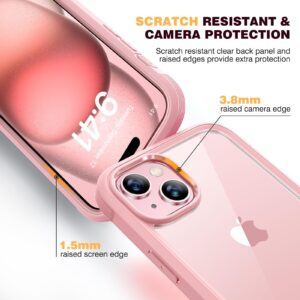 Diaclara Designed for iPhone 15 Plus Case 6.7 Inch,Full Body Rugged Case with Built-in Touch Sensitive Anti-Scratch Screen Protector+9H Tempered Glass Camera Lens Protector, Coral Pink