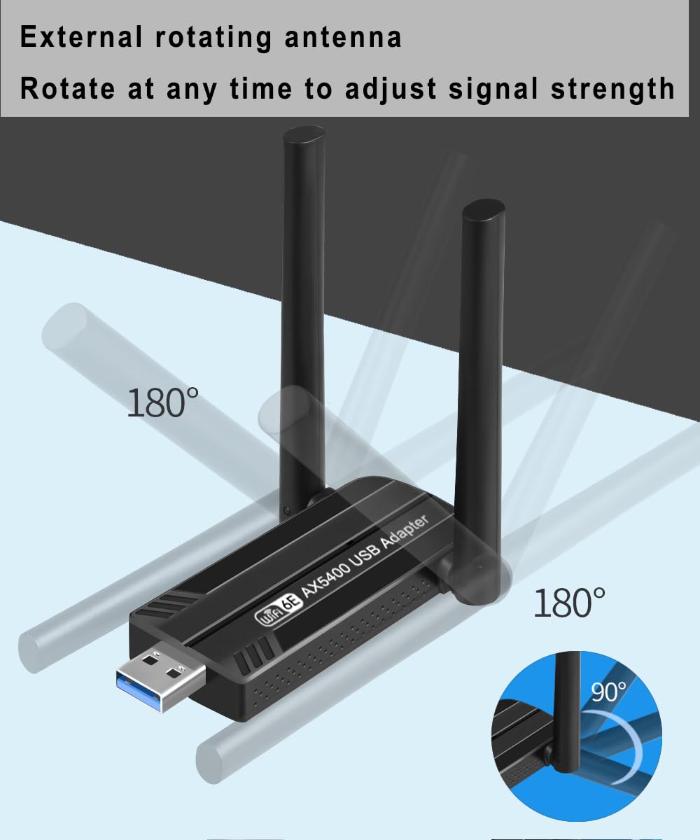 eppfun WF06E WiFi 6e 5400Mbps USB3.0 Adapter for PC/Desktop/Laptop, WiFi Stick Dongle with 2.4GHz/5GHz/6GHZ, Auto Driver, MU-MIMO, Low- Latency, Supports Win11/10