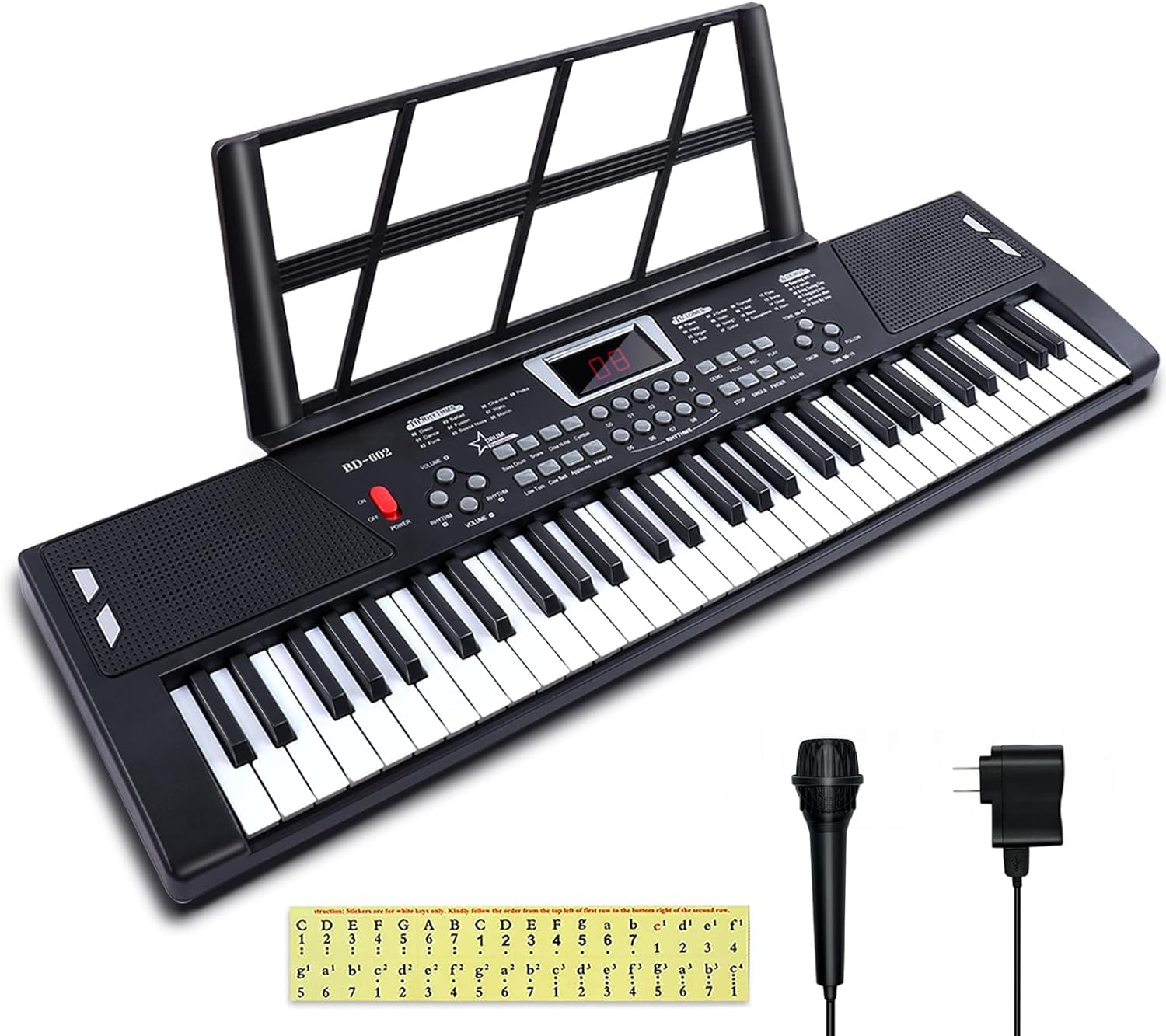 AersGu Piano Keyboard - 61 Key Keyboard Piano, Electric Piano Music Keyboard with Teaching Mode, Microphone, Sheet Music Stand and Power Supply, portable keyboard piano for Beginners