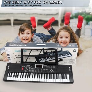 AersGu Piano Keyboard - 61 Key Keyboard Piano, Electric Piano Music Keyboard with Teaching Mode, Microphone, Sheet Music Stand and Power Supply, portable keyboard piano for Beginners