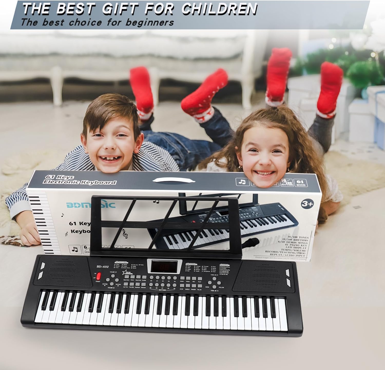 AersGu Piano Keyboard - 61 Key Keyboard Piano, Electric Piano Music Keyboard with Teaching Mode, Microphone, Sheet Music Stand and Power Supply, portable keyboard piano for Beginners