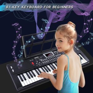 AersGu Piano Keyboard - 61 Key Keyboard Piano, Electric Piano Music Keyboard with Teaching Mode, Microphone, Sheet Music Stand and Power Supply, portable keyboard piano for Beginners