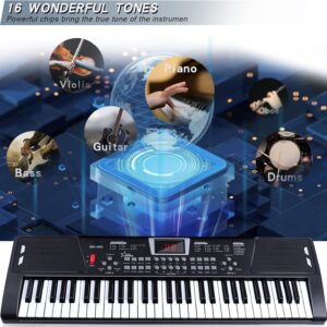 AersGu Piano Keyboard - 61 Key Keyboard Piano, Electric Piano Music Keyboard with Teaching Mode, Microphone, Sheet Music Stand and Power Supply, portable keyboard piano for Beginners