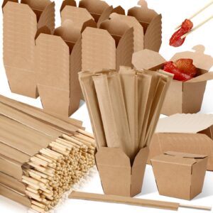 fulmoon 50 sets 8 oz chinese take out boxes with disposable chopsticks, kraft paper disposable food containers with chopsticks for hot or cold food takeout restaurants party