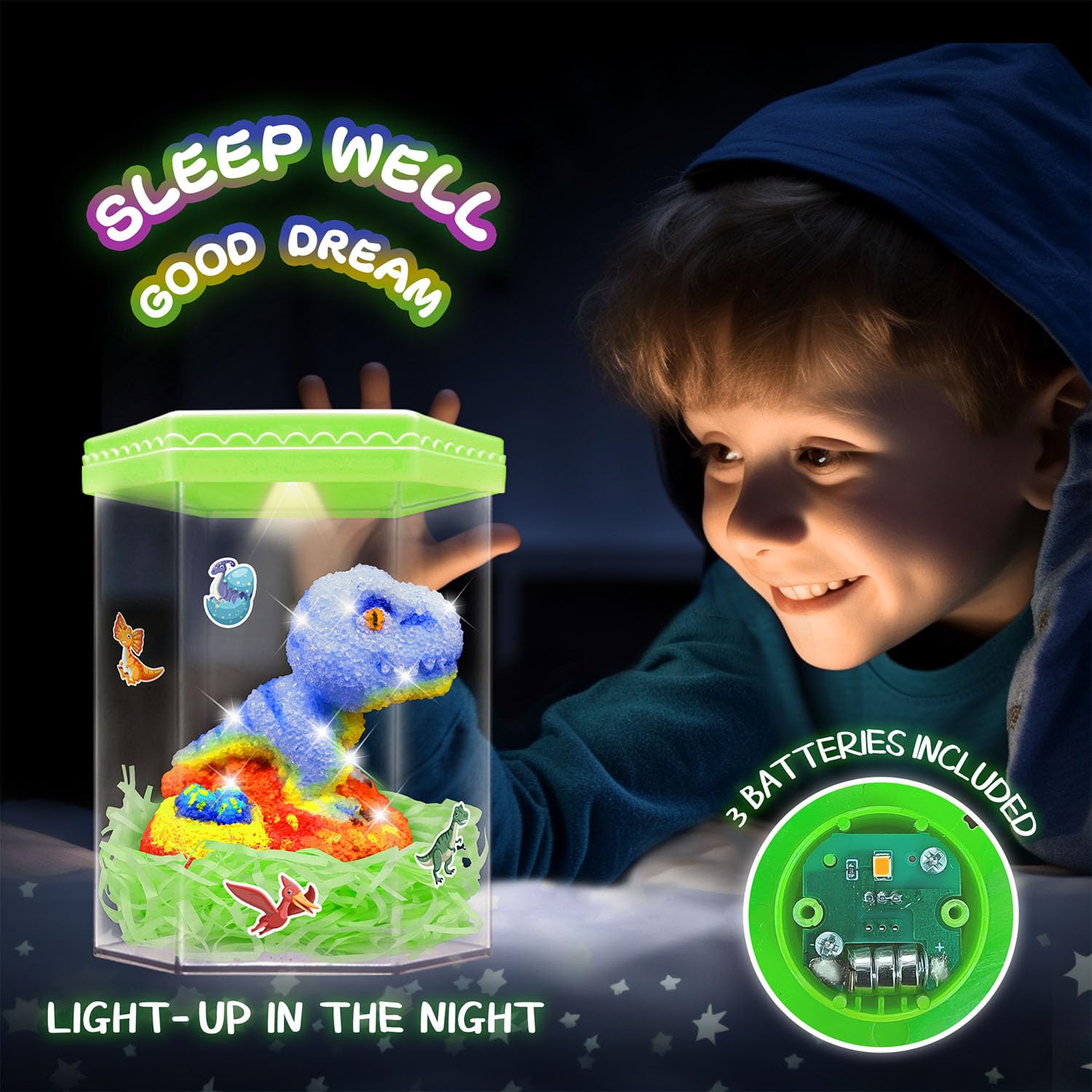 Crystal Growing Kit, Light-Up Dinosaur Terrarium Kit, Grow, Paint & Decorate Your Own Dinosaur, DIY STEM Project Educational Arts and Crafts Set, Gift Idea for Boy & Girl Aged 8 9 10 11 12+ (Upgraded)