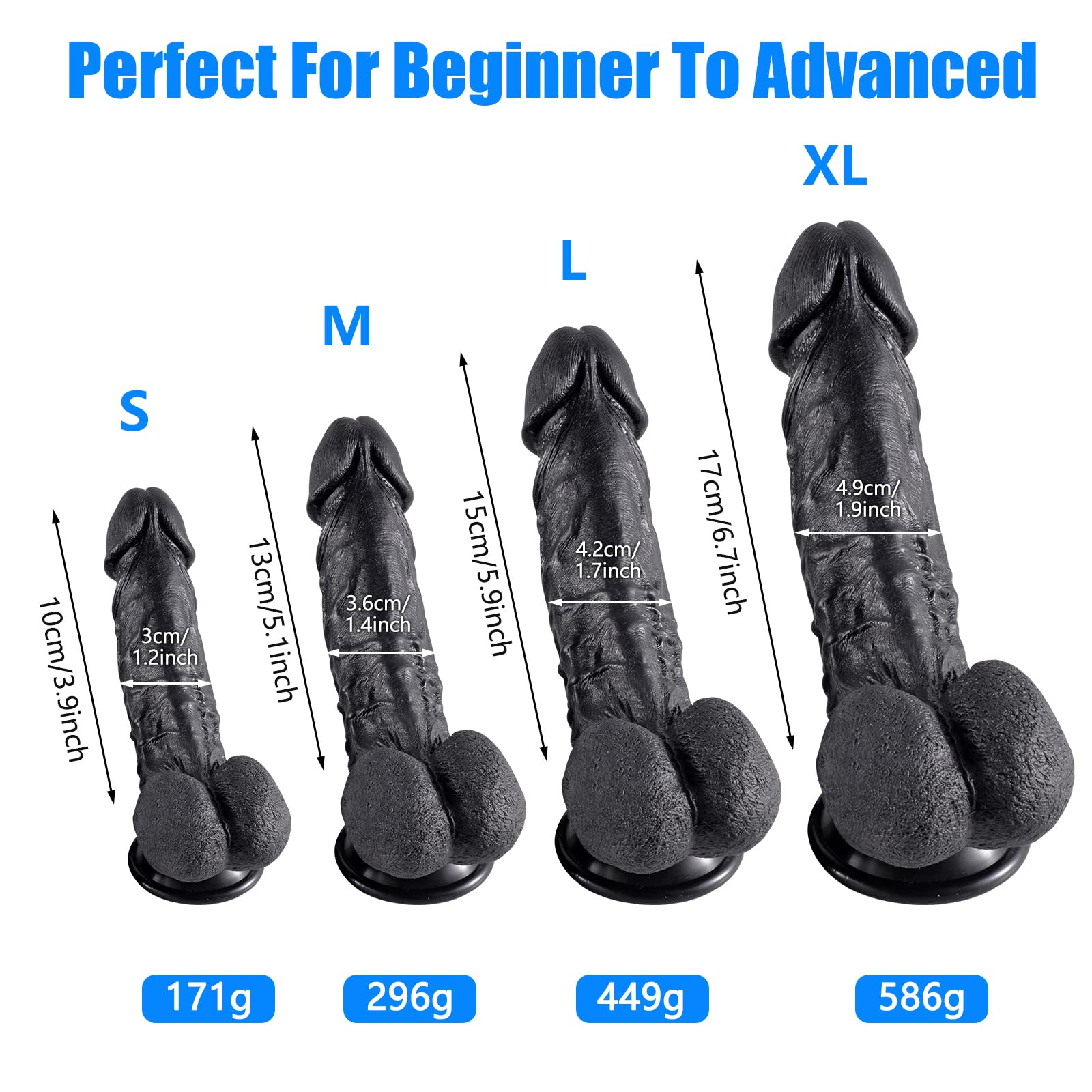 Shkanla Realistic Dildo for Beginners, Lifelike Silicone Dildo with Strong Suction Cup for Hands-Free Play, Penis for G-Spot Stimulator with Curved Shaft and Balls Anal Sex Toys for Women (Black S)