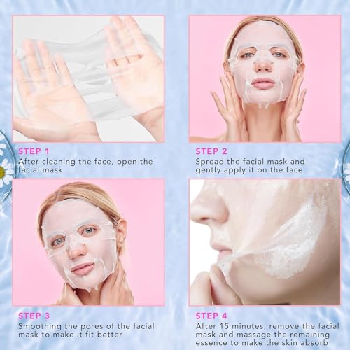 24Pack Collagen Essence Sheet Facial Masks, Face Masks Skincare, Hydrating Face Masks, Moisturizing and Soothing, Natural Skin Care Spa Face Mask, For All Skin Types