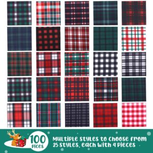 Preboun 100 Pcs 5 x 5 Inches Christmas Plaid Buffalo Check Fabric 25 Styles Buffalo Plaid Fabric Squares Polyester Fabric Scraps Quilting Squares for DIY Christmas Sewing Quilting Patchwork