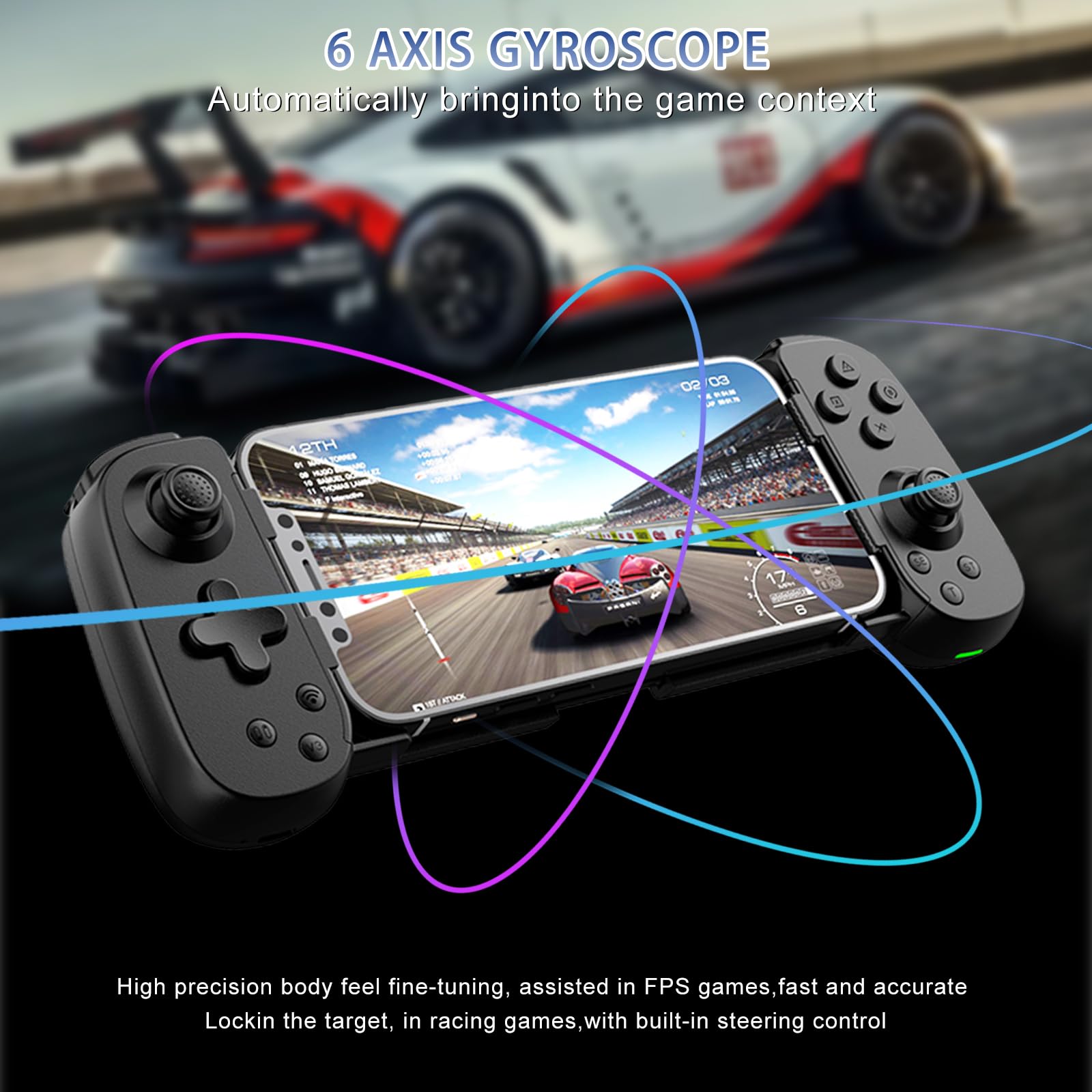 Wireless Controller for iPhone/Android/PC/iPad/Tablet/APPL Arcade MFi Games/Switch/PS4, Support Streaming on PS5/PS4/Xbox/PC Console, Cloud Gaming Gamepad Joystick - Turbo/6-Axis Gyro/Dual Motors