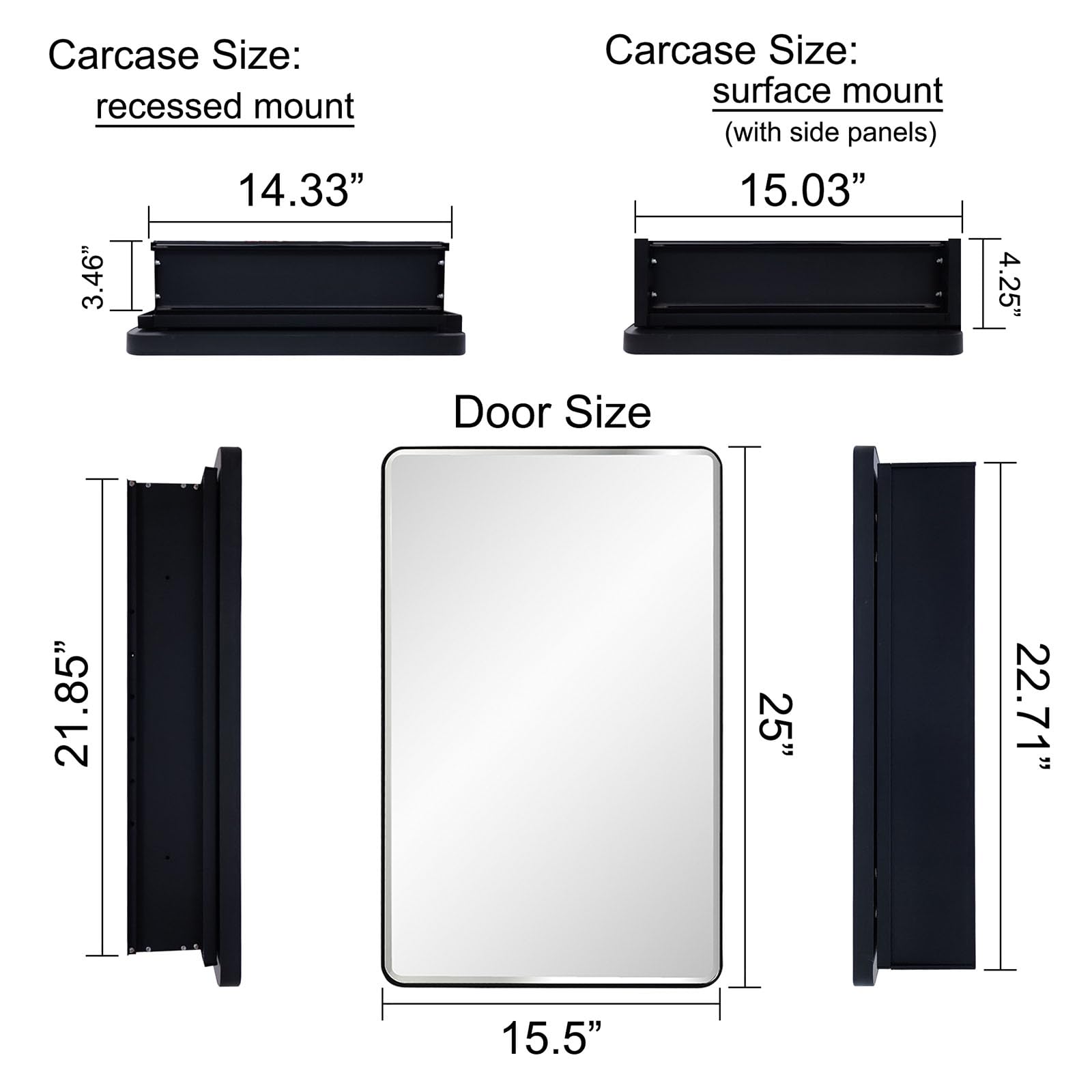 IDYLLOR Lighted Bathroom Medicine Cabinet with Round Corner Framed Mirror Door 15 x 25 inch, Left Hand Opening, Recessed or Surface Mount, with Adjustable Glass shelves