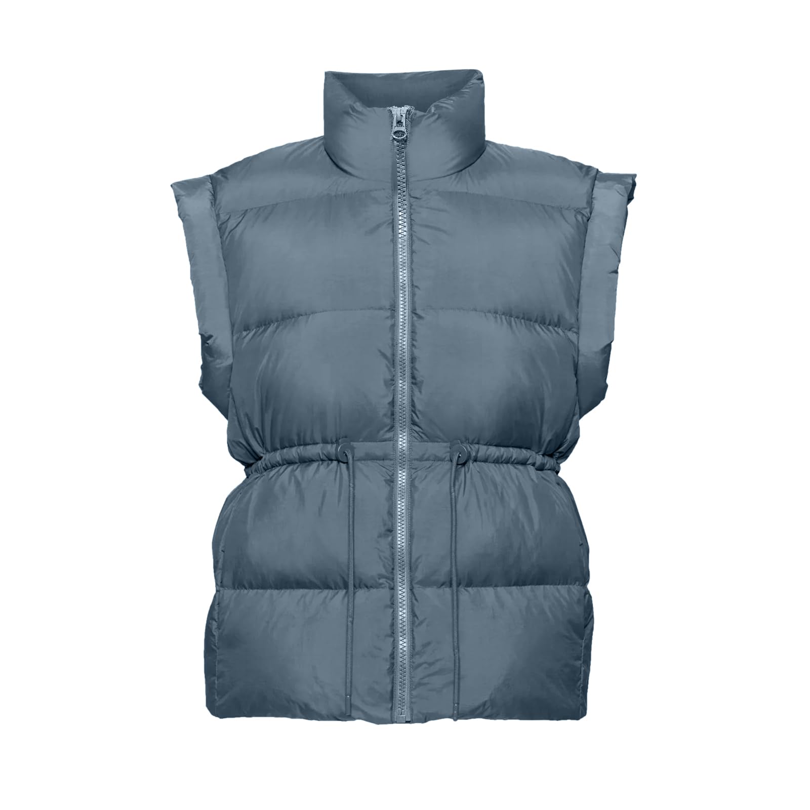 VAOYIU Womens Puffer Vest Adjustable Drawstring Waist Lightweight Quilted Zip Up Vest with Pockets(-Dustyblue-XL)