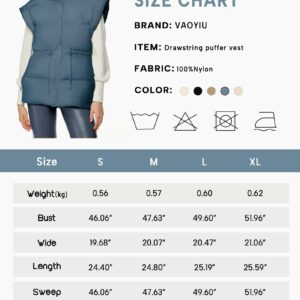 VAOYIU Womens Puffer Vest Adjustable Drawstring Waist Lightweight Quilted Zip Up Vest with Pockets(-Dustyblue-XL)