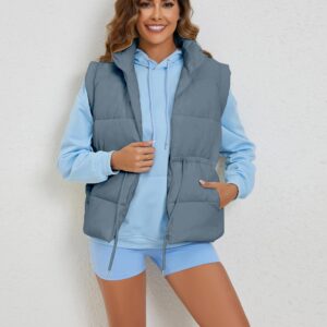 VAOYIU Womens Puffer Vest Adjustable Drawstring Waist Lightweight Quilted Zip Up Vest with Pockets(-Dustyblue-XL)