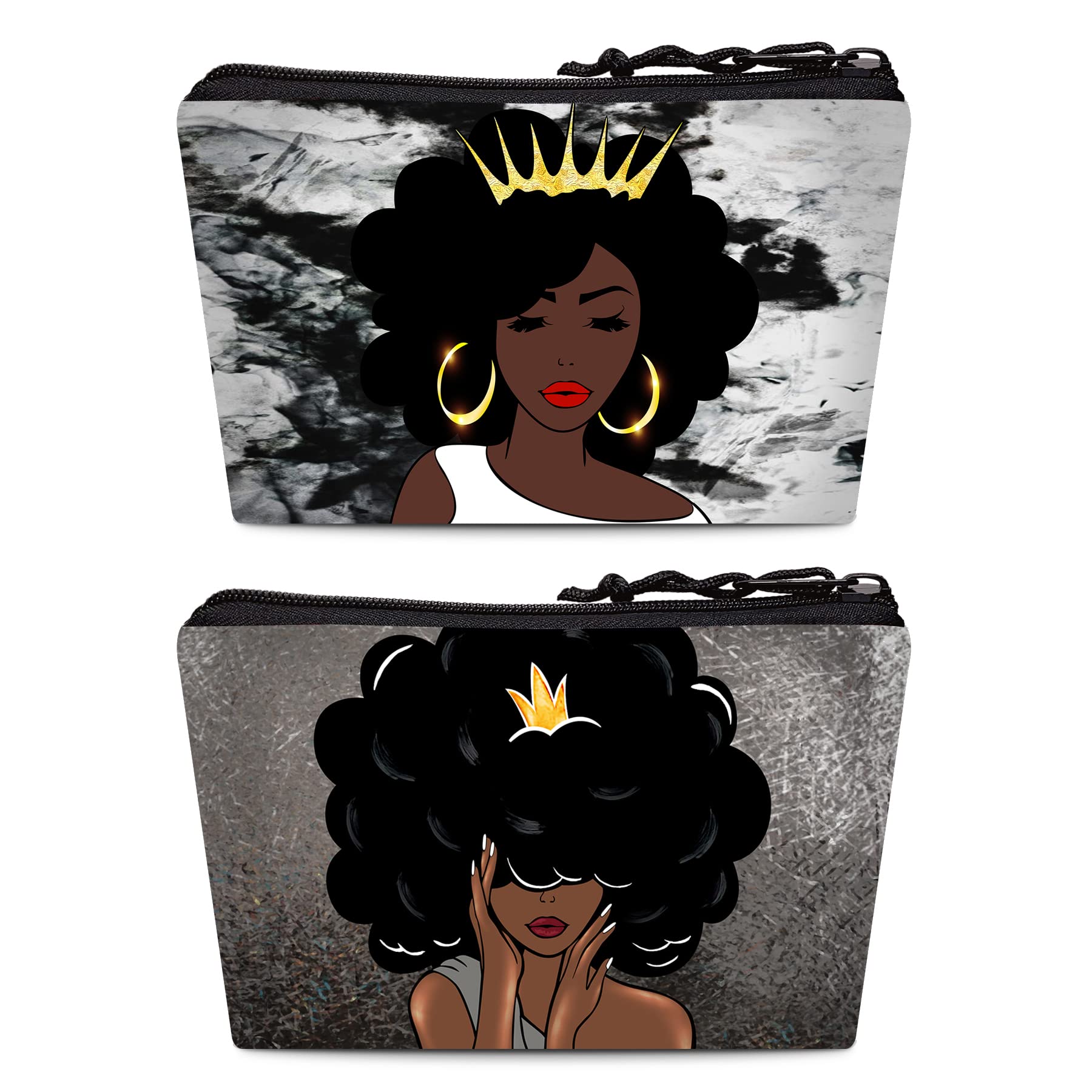 BDAWQUG Makeup Bag Cosmetic Bag 2 Pieces for Women Travel Toiletry Bag Large Capacity Accessories Organizer Sassy Black Queen African American Ladies Gifts