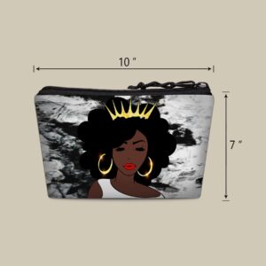 BDAWQUG Makeup Bag Cosmetic Bag 2 Pieces for Women Travel Toiletry Bag Large Capacity Accessories Organizer Sassy Black Queen African American Ladies Gifts