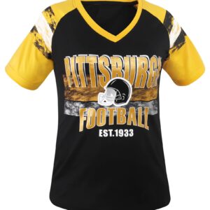 Geneisteck Womens Football Fans V Neck City Raglan T-Shirts - Black & Yellow Large