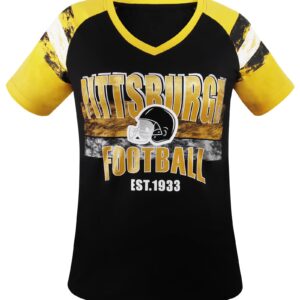 Geneisteck Womens Football Fans V Neck City Raglan T-Shirts - Black & Yellow Large