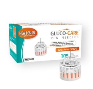 gluco-care pen tips 32g x 5/32’’ (4mm), universal fit, optimal skin-contact base for comfort, sterile, 100/bx