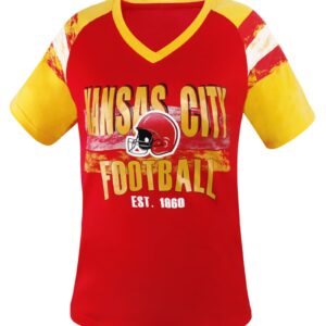 Geneisteck Womens Football Fans V Neck City Raglan T-Shirts - Red & Yellow XX-Large