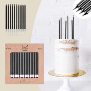 Cwise - 30 Count - Long Thin Cake Candles - Metallic Black Candles - Birthday Candles for Cakes - Birthday, Celebration, Wedding - Cake Decorations