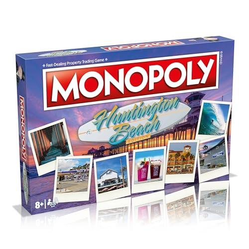 MONOPOLY Board game - Huntington Beach Edition: 2-6 Players Family Board Games for Kids and Adults, Board Games for kids 8 and up, for Kids and Adults, Ideal for Game Night