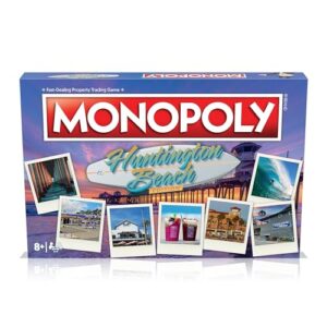 MONOPOLY Board game - Huntington Beach Edition: 2-6 Players Family Board Games for Kids and Adults, Board Games for kids 8 and up, for Kids and Adults, Ideal for Game Night