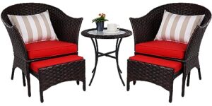 elevon patio conversation set outdoor wicker furniture with 2 chairs for porch and yard, onesize, red