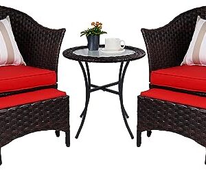 Elevon Patio Conversation Set Outdoor Wicker Furniture with 2 Chairs for Porch and Yard, OneSize, Red