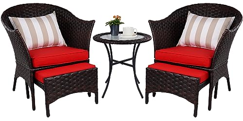 Elevon Patio Conversation Set Outdoor Wicker Furniture with 2 Chairs for Porch and Yard, OneSize, Red