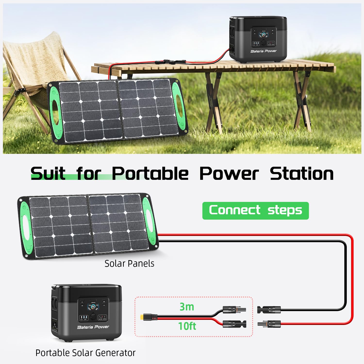 Bateria Power Solar to XT60 Charge Extension Cable 10AWG 25Ft, Solar Connector to XT60 Adapter Cable for Solar Panel to LiFePO4 Battery RV Portable Power Station Solar Generator,10AWG 25Ft