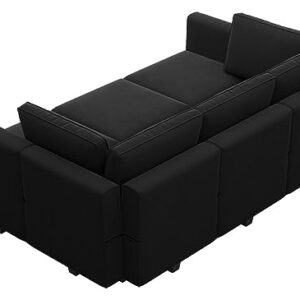 Belffin Modular Velvet Sectional Sofa with Chaise Lounge Sectional Sleeper Sofa with Storage Chaise Sofa Bed Couch for Living Room Black