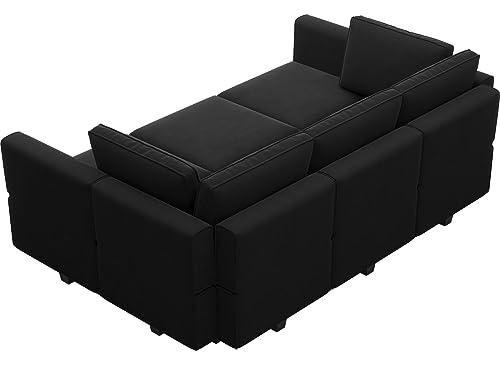 Belffin Modular Velvet Sectional Sofa with Chaise Lounge Sectional Sleeper Sofa with Storage Chaise Sofa Bed Couch for Living Room Black