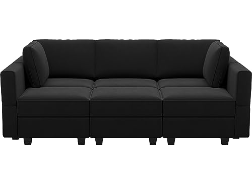 Belffin Modular Velvet Sectional Sofa with Chaise Lounge Sectional Sleeper Sofa with Storage Chaise Sofa Bed Couch for Living Room Black