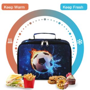 Kids Soccer Lunch Box Boys Girls Insulated Lunch Cooler Bag Reusable Lunch Tote Kit for School Travel