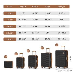 Melalenia Luggage Sets 7 Piece Suitcase Set, Hard Shell Carry on Luggage Travel Suitcases with Spinner Wheels and TSA Lock, Lightweight Luggage Set for Women, Black Brown