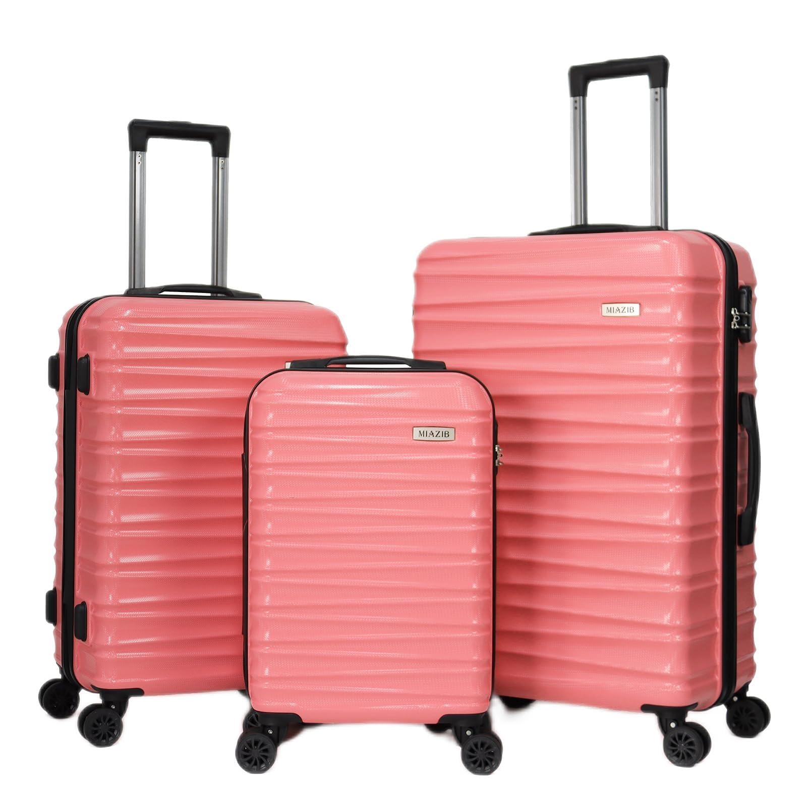 MIAZIB Suitcases with Wheels Luggage sets 3 Piece Large Suitcase with Spinner Wheels Clearance Luggage sets Suitcases for Women Hard Carry on Luggage Rolling Luggage set (Pink)