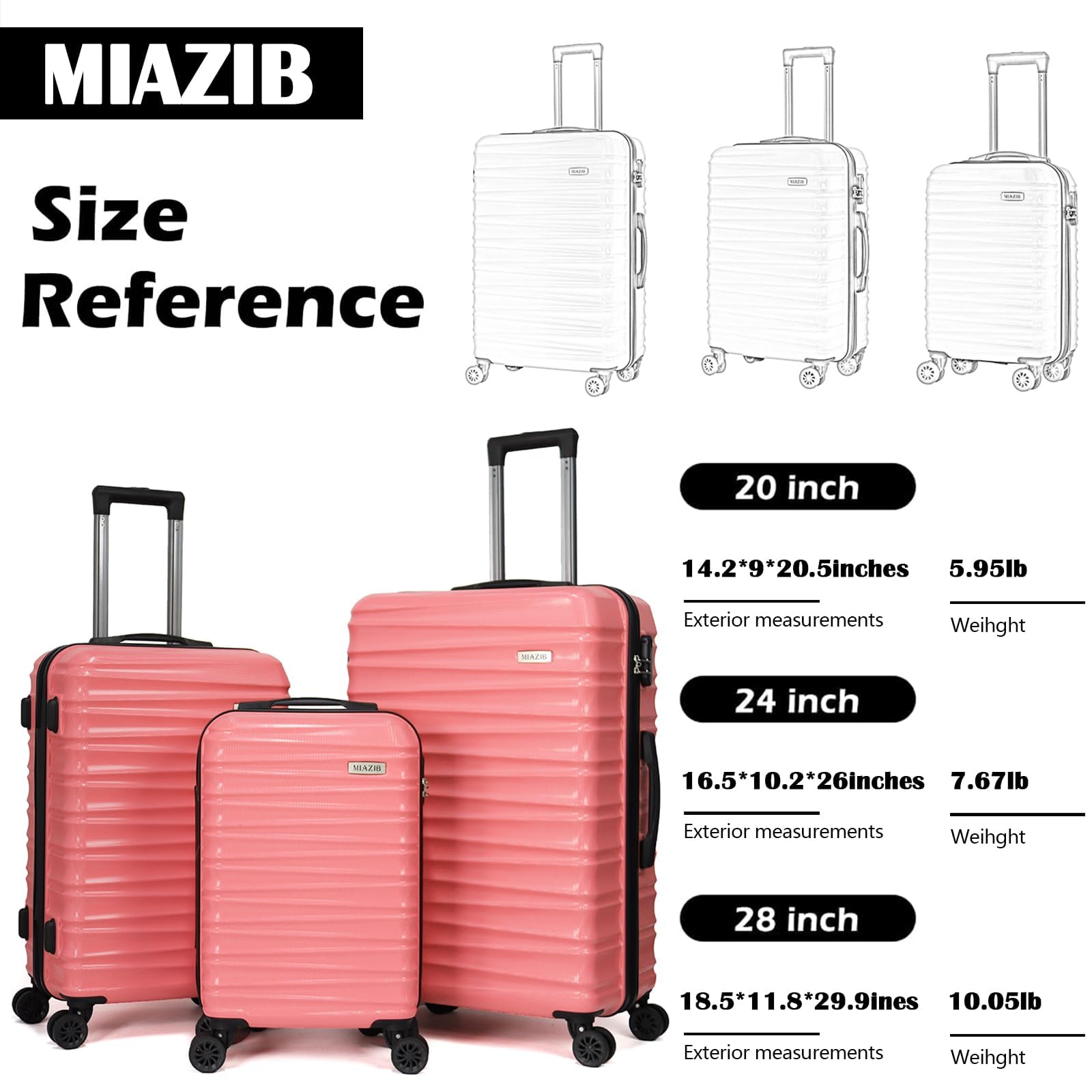 MIAZIB Suitcases with Wheels Luggage sets 3 Piece Large Suitcase with Spinner Wheels Clearance Luggage sets Suitcases for Women Hard Carry on Luggage Rolling Luggage set (Pink)