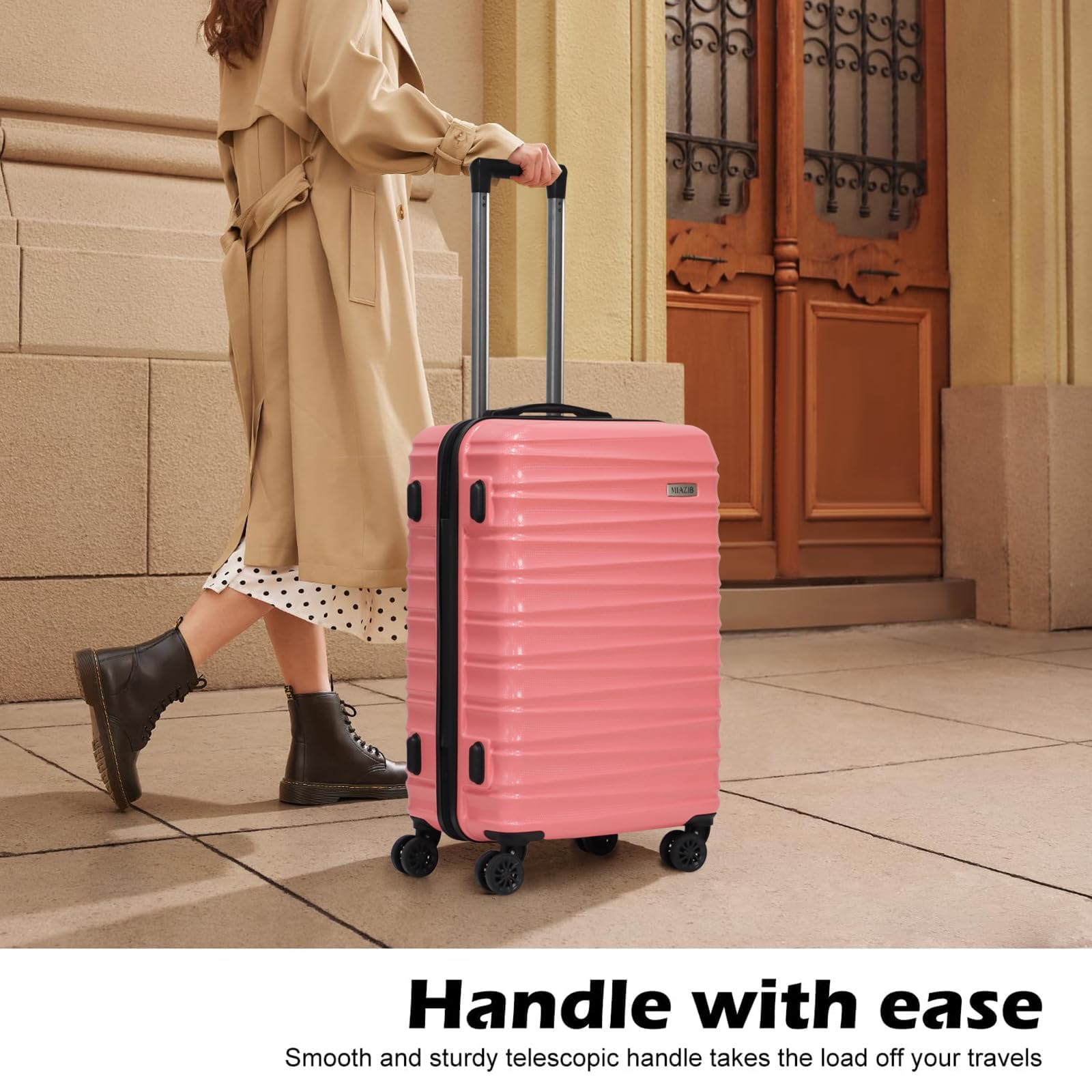 MIAZIB Suitcases with Wheels Luggage sets 3 Piece Large Suitcase with Spinner Wheels Clearance Luggage sets Suitcases for Women Hard Carry on Luggage Rolling Luggage set (Pink)