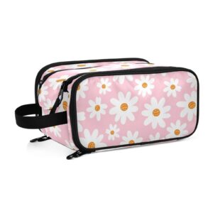 sletend large capacity cosmetic bag toiletry bag for men and women daisy pink print portable water resistant bathroom shower bag, lightweight dopp kit shaving bag