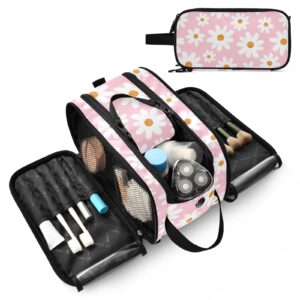 Sletend Large Capacity Cosmetic Bag Toiletry Bag for Men and Women Daisy Pink Print Portable Water Resistant Bathroom Shower Bag, Lightweight Dopp Kit Shaving Bag