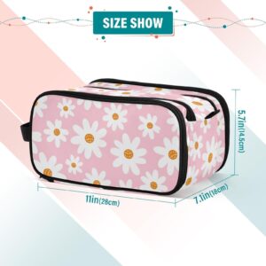 Sletend Large Capacity Cosmetic Bag Toiletry Bag for Men and Women Daisy Pink Print Portable Water Resistant Bathroom Shower Bag, Lightweight Dopp Kit Shaving Bag