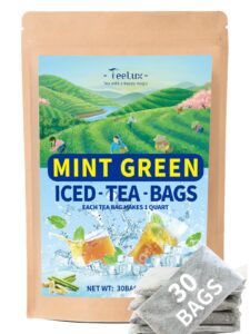 teelux mint iced green tea bags, green tea with peppermint, spearmint, and lemongrass, family size refreshing iced tea, 30 count