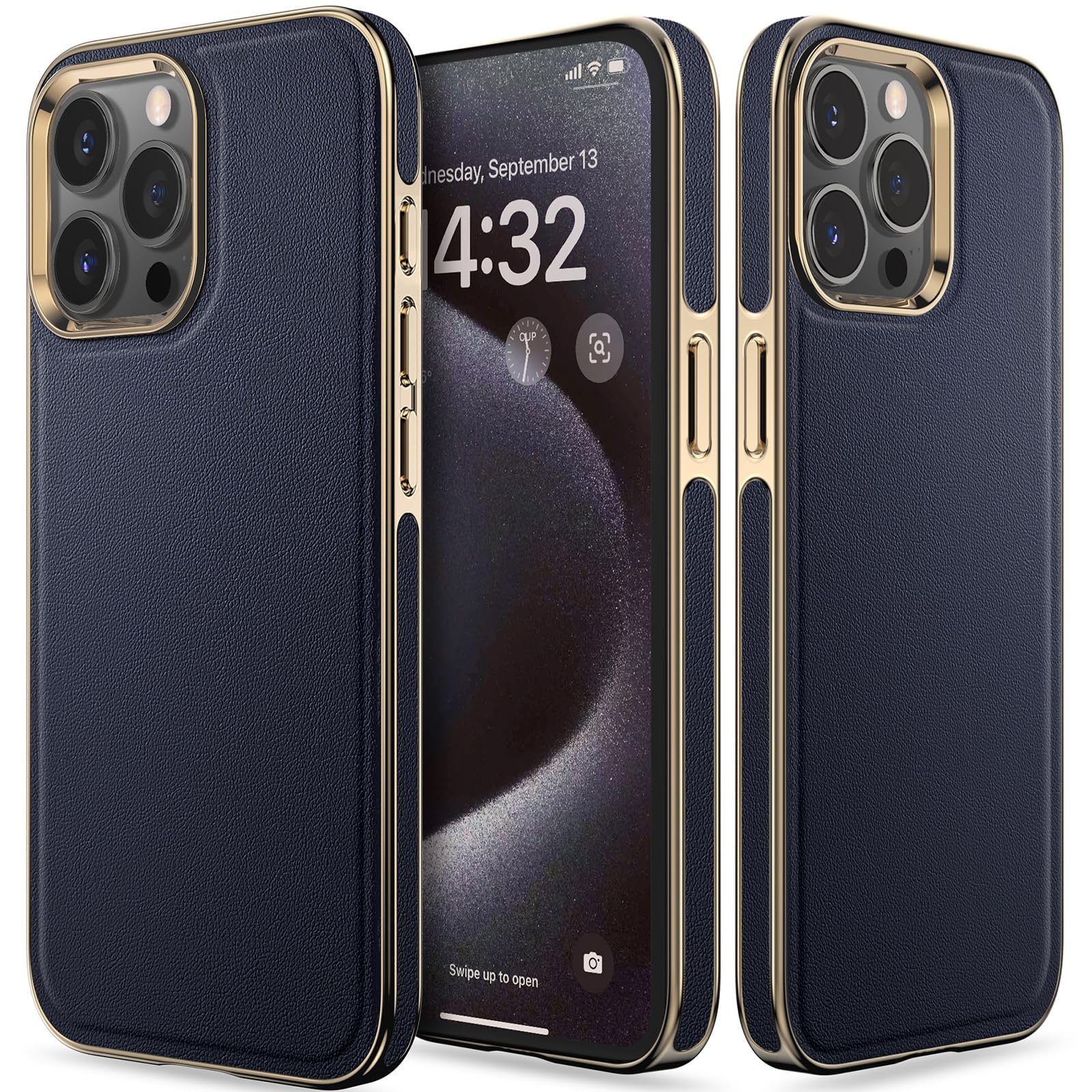 LOHASIC Case for iPhone 15 Pro Max 2023, Luxury PU Leather Classic Soft Back Cover with Microfiber Lining Shockproof Phone Cases Compatible with iPhone 15 Pro Max 6.7" - Navy Blue