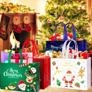 12 Pack Reusable Christmas Tote Bags - Non-Woven Shopping Bags with Handles for Gifts, Treats, Wrapping - 12.6'' x 9.8'' x 4.5''