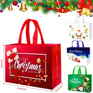 12 Pack Reusable Christmas Tote Bags - Non-Woven Shopping Bags with Handles for Gifts, Treats, Wrapping - 12.6'' x 9.8'' x 4.5''