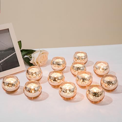 12 Pcs Votive Candle Holders Gold Fireworks Wedding Decor Tea Lights Holders Mercury Glass Tealight Candle Holder Centerpieces Table Decor Romantic Gifts for Valentine's Day Housewarming Party